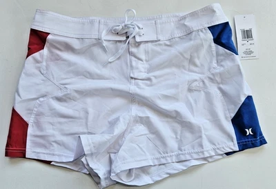 Pantalones Cortos de Tabla Hurley Para Mujer Talla M Team Moore Blanco Rojo Azul 3" Natación Surf Foto 1 de 3
