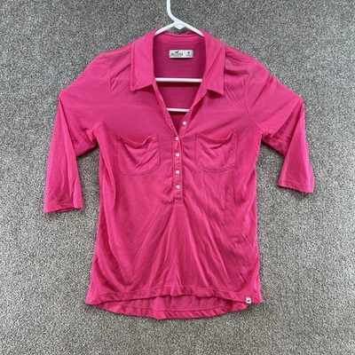 Top Hollister para mujer con cuello de botones talla mediana rosa manga 3/4 Foto 1 de 4