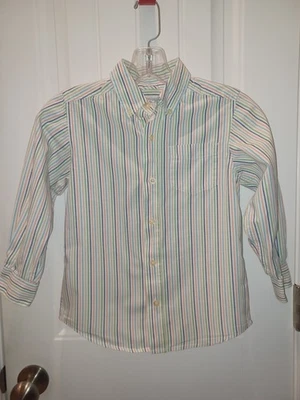 Boys Childrens Place Blue/Green/Brown/Teal/Salmon Striped Dress Shirt Size S/5 - Image 1 of 4