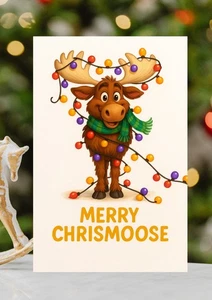 Merry Chrismoose Cute Moose Christmas Card  -  Humorous Festive Xmas Card - Picture 1 of 2