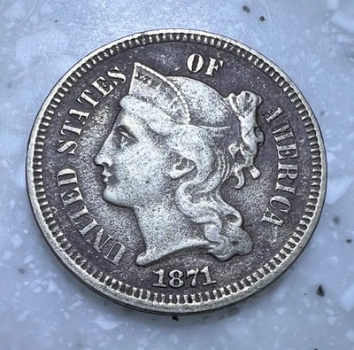 1871 3c Three Cent Nickel VF/XF - Nice Coin!! - Image 1 of 2