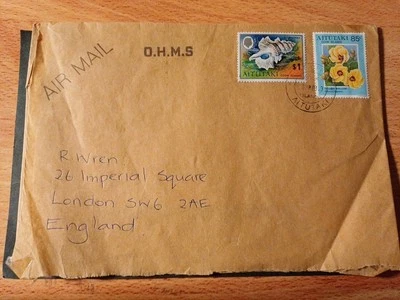 Cubierta de sello Aitutaki, correo aéreo O.H.M.S, Islas Cook, SG108 $1 fijada Foto 1 de 4