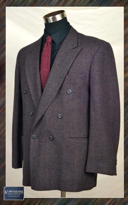 Vintage Black & Brown Check Double Breasted Tweed (Size 42R) By: Kuppenheimer - Image 1 of 4
