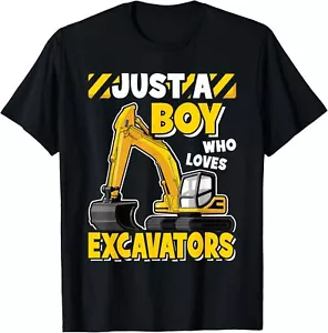 Just A Boy Who Loves Excavators Kids Construction Vehicle T-Shirt Hoodie - Picture 1 of 11