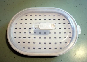 Crofton White Speckled & Clear 3 pc Microwave Fish & Vegetable Steamer w/ Vent L - Picture 1 of 6
