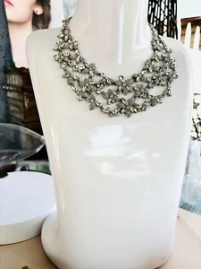 GIVENCHY Vintage Silver Tone Crystal Pave Statement Collar Necklace - Picture 1 of 9