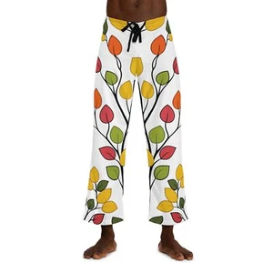 Men's Pajama Pants - Lounge Pant - Fall Leaves - Yellow Green Orange Pattern - Picture 1 of 5