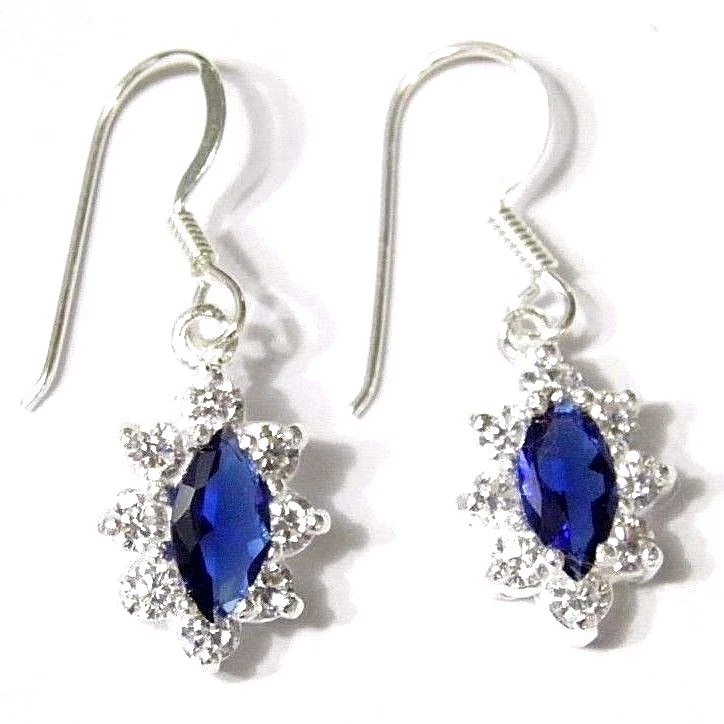 ORECCHINI MONACHELLA swarovski IN ARGENTO 925%  DONNA RAGAZZA REGALO BLù - Immagine 1 di 1