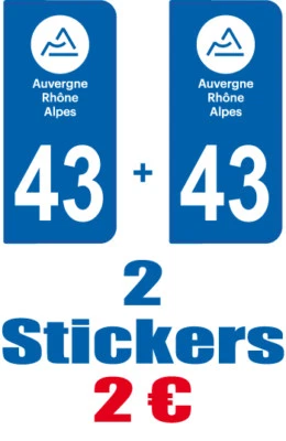 SAFIRMES 2-STICKERS-PLAQUE-AUTO-IMMATRICULATION-DEPARTEMENT-LOGO 43