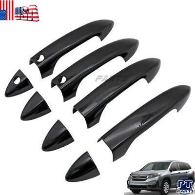 Cubiertas de manija de puerta negras brillantes con llave inteligente delantera para Honda Pilot 2016-2022 EE. UU. Foto 1 de 4