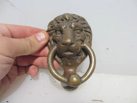 Vintage Brass Lion Head Door Knocker Lions Old Strike Plate Antique Cover