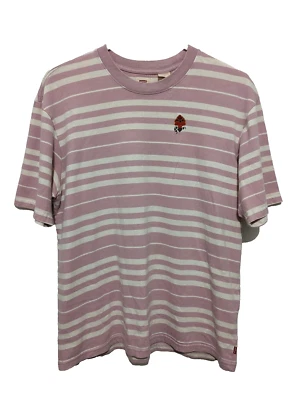 Levi’s Shirt Mens Pink & White Horizontal Stripes Floral Embroidery Size Small - Image 1 of 4