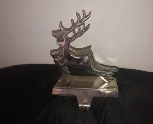 Vintage Heavy Metal Silvertone Reindeer Christmas Stocking Holder 6”x 7”x 3” - Picture 1 of 6