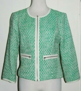 NWOT CAbi #726 Cotton Blend Green Clover Woven Tweed Zip Front Blazer Jacket 6 - Picture 1 of 4