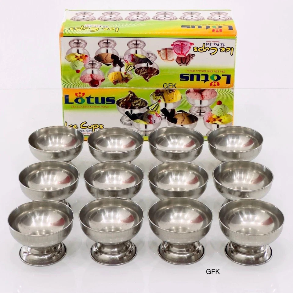 Juego de 12 tazas de helado - Cuencos de postre reutilizables de acero inoxidable plateado Nº1 Foto 1 de 4