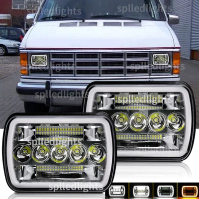 Fit Dodge B150 B250 B350 1988-1993 H4 7x6" 5x7'' LED Headlight Hi/Lo Beam DOT - Image 1 of 4