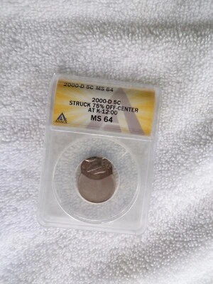2000-D JEFERSON NICKEL STRUCK 75% OFF CENTER ERROR ANACS GRADED MS-64 - Image 1 of 2