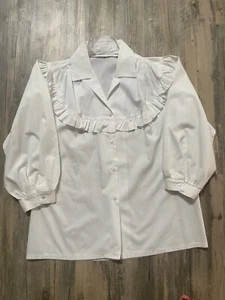 Camicetta vintage bianca manica a sbuffo orlo con volant moda spensierata piccolo cottage made in USA - Foto 1 di 9