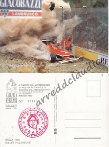 CARTOLINA 10 ANNI MORTE GILLES VILLENEUVE IMOLA 1980 GALLERIA FERRARI 1992 - Foto 1 di 1