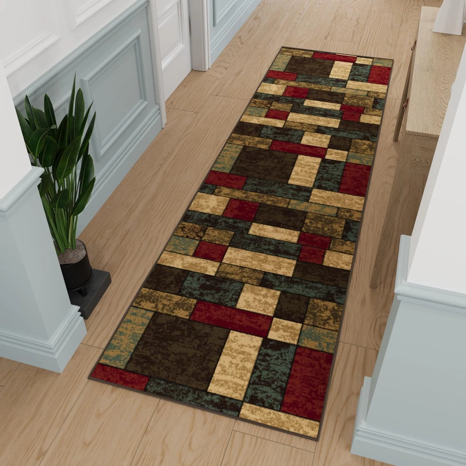 Ottomanson Ottohome Collection Multi Color Contemporary Boxes Design Non-slip 31