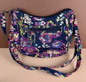 Vera Bradley Midnight Wildflowers 8X11 Crossbody Purse Bag Zip Quilted - Picture 1 of 7