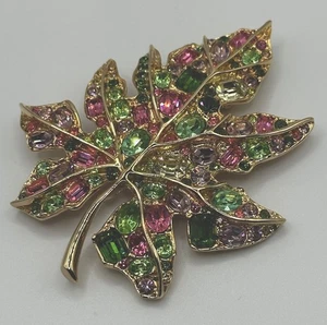 Kenneth Jay Lane KJL Mosaik Blatt Brosche Rosa Grün Pastell Vintage - Bild 1 von 14