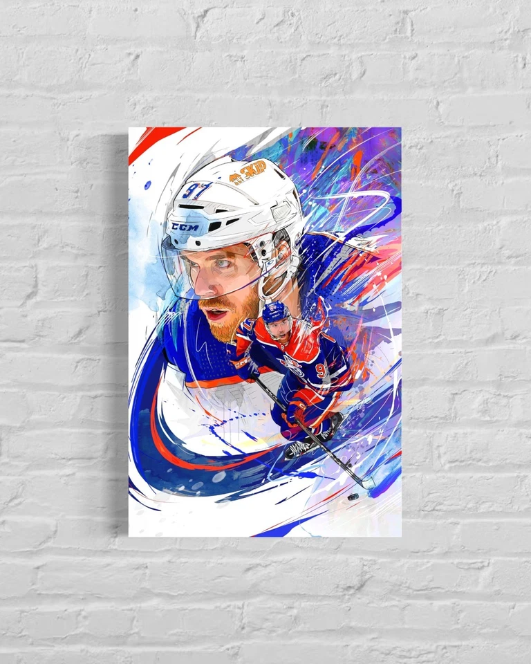Lienzo estampado Connor McDavid | Engrasadores Edmonton | Arte de pared deportivo | Decoración de pared Foto 1 de 4