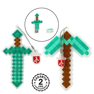 Clé USB Pioche Epée genre Jeu Minecraft Cube Cubique 4 8 16 32 64 128 256 512 Go - Photo 1/4
