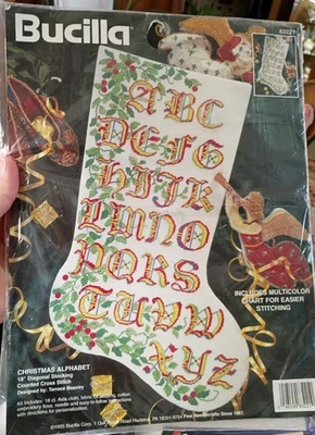 Bucilla Christmas Alphabet 18" Stocking 83221 Counted Cross Stitch Craft Kit NEW - Image 1 of 2
