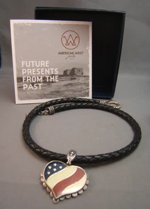 Carolyn Pollack American West Leder Sterlingsilber US-Flagge Herz Halskette - Bild 1 von 9