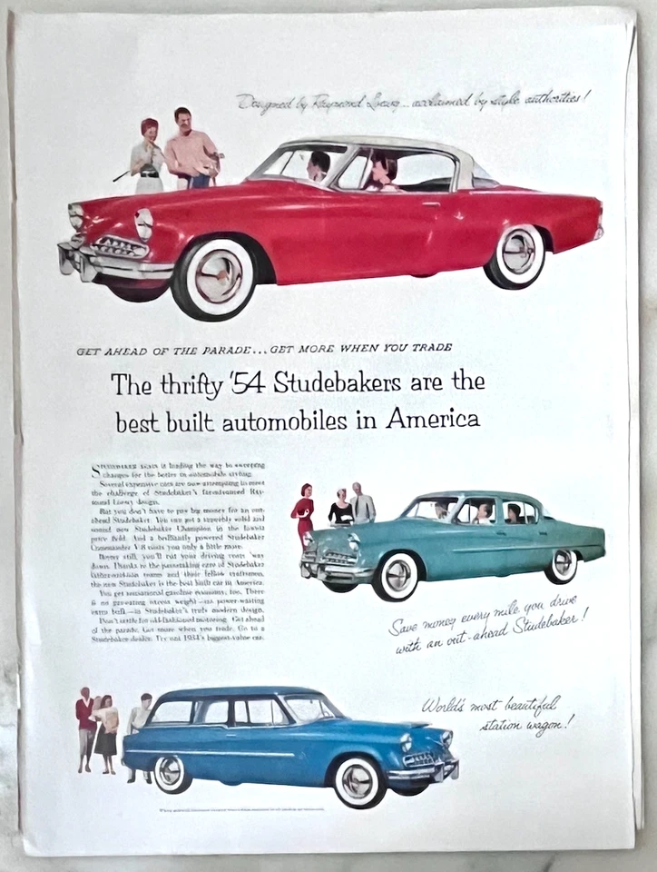 1954 magazine ad for Studebaker - thrifty '54, design by Loewy, 3 models - Image 1 of 1
