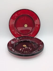 Vtg Princess House 4 Ruby Red Heritage Luncheon Plates Etched Floral 8" - Picture 1 of 6