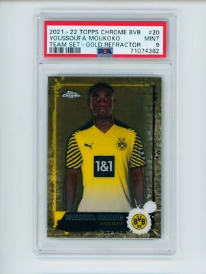 2021-22 Youssoufa Moukoko Topps Chrome Gold Borussia Dortmund 7/10 PSA 9 - Image 1 of 3