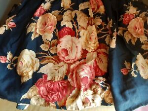 Ralph Lauren Winslow King or Queen Bed Skirt-Navy Roses-Cotton Sateen-Dramatic!