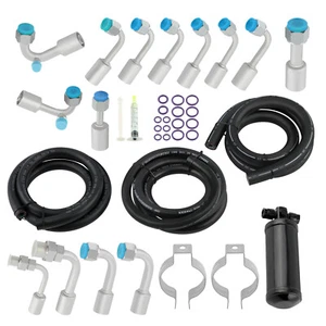 134A AC Hose Kit with Bulkhead Fittings Black Drier Professional Grade R-Ring - Picture 1 of 14