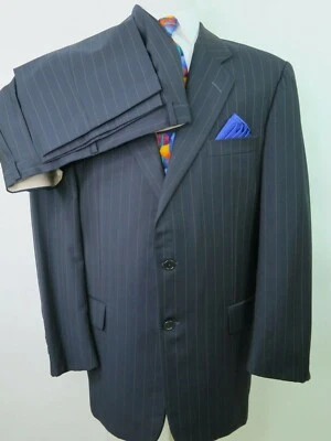 Bespoke Hickey Freeman Loro Piana Italy Wool Striped Men's Suit 41 R 34x30 USA - Image 1 of 4