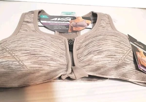 Avia Women's Zip Front Sports Bra Small Beige Medium Support Compression NWT - Picture 1 of 4