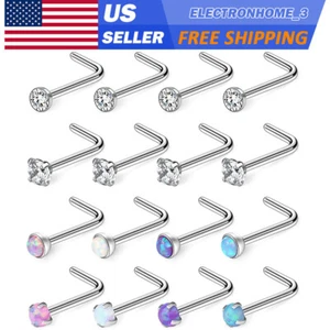 16pcs CZ Opal L-Shaped Nose Studs Piercing Surgical Steel L Nose Stud Ring 20G - Picture 1 of 2