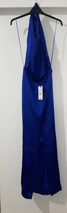ZARA BLUE COWL HALTER NECK EXPOSED SHOULDER CREASED EFFECT MAXI DRESS SIZE S NEW - Picture 1 of 8
