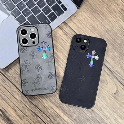 Laser Cross Pattern PU Leather Luxury Case For iPhone 16 15 Pro Max 14 13 12 11