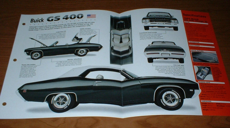 Buick GS 400 1969 etapa 1 original Imp folleto especificaciones información 69 68 GS400 I ★★ Foto 1 de 1