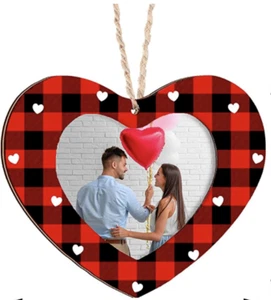 Picture Frame Ornament Plaid Heart Valentine Christmas Hang Photo Gift Buffalo ✓ - Picture 1 of 24