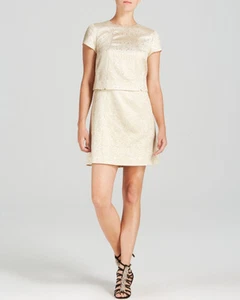 Tory Burch Sandshell Gold Brocado metálico Brielle S / S Vestido $425 NWT 2 - Imagen 1 de 12