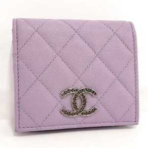 Chanel Matelassé Bifold Wallet Purse Coco Mark Leather Lilac With Box Authentic - Picture 1 of 10