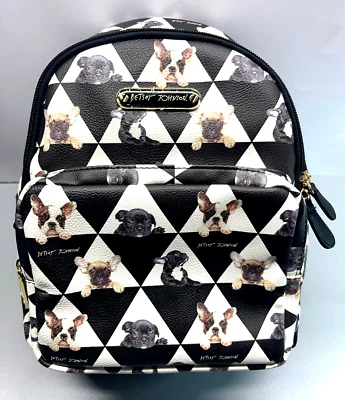 Betsey Johnson Small Backpack French Bulldog Frenchie Puppies Checkered Vegan - Image 1 of 4