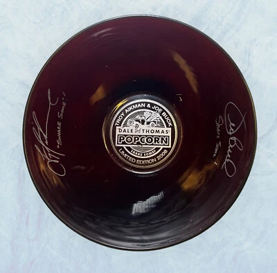 Dale & Thomas Glass Popcorn Bowl 2008 edición limitada firmado Troy Aikman & Joe Buck Foto 1 de 4