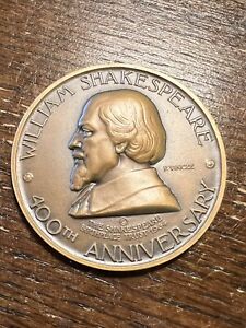 1964 William Shakespeare 400th Anniversary Bronze Medal  2.25 Dia 2.5 oz