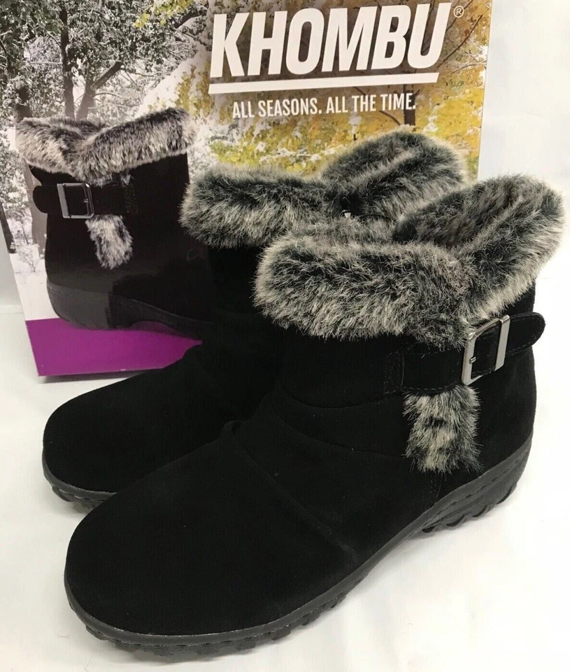 Women's Khombu Lindsey Suede Ankle BOOTS Black Size 7