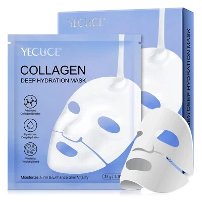 YECUCU 6 Pack Korean Face Collagen Deep Hydrating Mask For Radiant Skin