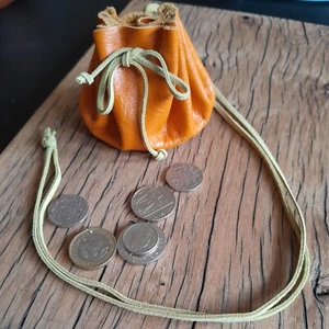 Orange real leather neck coin drawstring pouch - Picture 1 of 5
